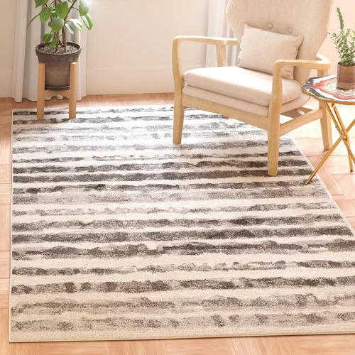 Vista 5 de SAFAVIEH Adirondack Collection - Alfombra decorativa de 2 pies 6 pulgadas x 4 pies, marfil y carbón, diseño moderno ondulado, envejecido,