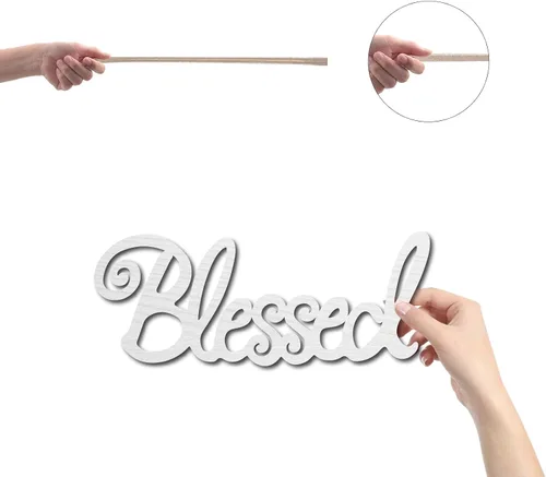 Vista 3 de CREATCABIN Letrero de madera con texto en inglés «Blessed» para decoración de pared, letras recortadas con láser, sin terminar, rústico, decorativo