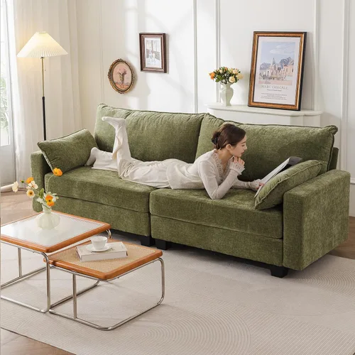 Vista 14 de Sofá de dos plazas de 53'' con almacenamiento en todos los asientos, sofá seccional modular con asiento profundo, cómodo sofá de gran