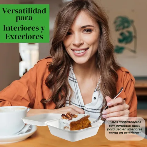 Vista 8 de Recipientes de comida para llevar con un solo compartimento 100% compostable, 6 x 6 pulgadas. 25 envases, bagazo desechable natural, biodegradable