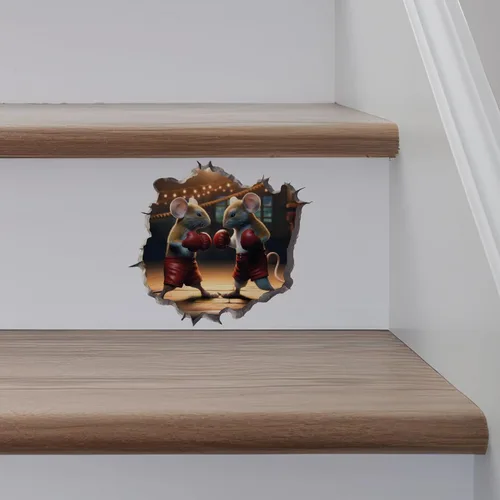 Vista 5 de Pegatina de pared 3D con agujero de ratón de boxeo con agujero de ratón