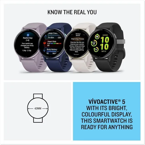 Vista 6 de Garmin vívoactive 5, reloj inteligente GPS de salud y fitness, pantalla AMOLED, hasta 11 días de batería (renovado) (negro)