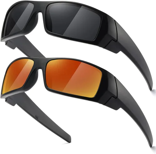 Vista 14 de Gafas de sol polarizadas para hombre y mujer, estilo retro, deportivo, rectangular, envolvente, vintage, protector de disparo Negro - Negro