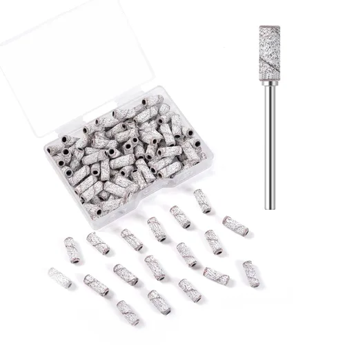 Vista 10 de 100 piezas de bandas pequeñas de lijado de uñas para taladro de uñas, bits mini de 3.1mm de mandril de lijado de uñas de grano 80 para uñas