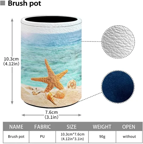 Vista 2 de Soporte para lápices, soporte para accesorios de escritorio con impresión de concha de playa, organizador de almacenamiento de brochas