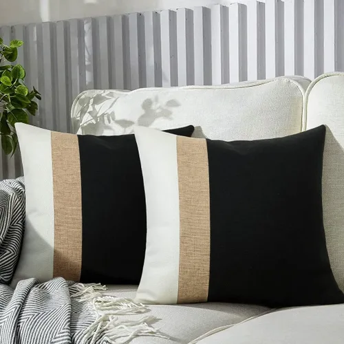 Vista 8 de JASEN Fundas de almohada negras de 12 x 20 pulgadas, fundas de almohada decorativas estilo bohemio lumbar para sofá o cama