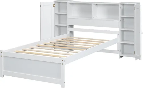 Vista 9 de Harper & Bright Designs Cama individual con cabecera de estantería, plataforma de madera maciza con estante de almacenamiento, para niños