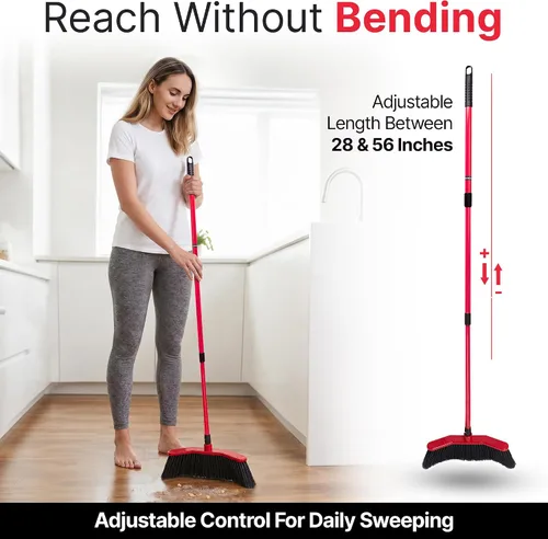 Vista 2 de Da Vinci - Juego combinado de escoba con recogedor, cabeza curvada de 16 pulgadas 52" adjustable telescopic handle, soft PVC bristles, indoor