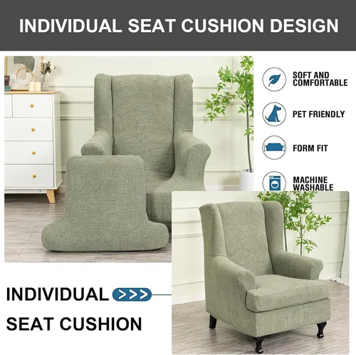 Vista 91 de Eco-Ancheng Funda para silla Wingback, 2 piezas, respaldo de ala, fundas de elastano para sillón con respaldo de ala, fundas para sillón con parte