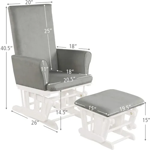 Vista 3 de Costzon Juego de cojín mecedor y otomano para bebé, muebles de madera para bebé, para siestas, lactancia, lectura, deslizador tapizado y silla Gris