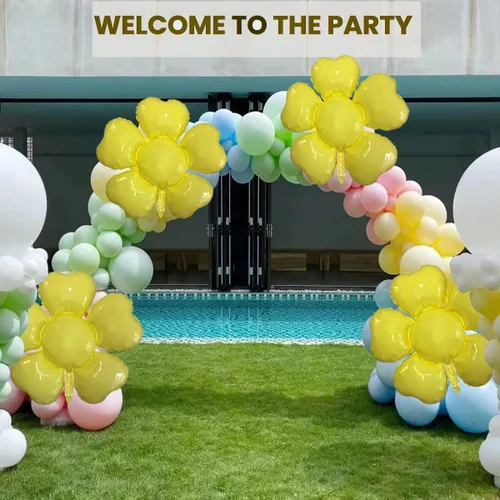 Vista 6 de Globos de flores amarillas, enormes globos florales amarillos brillantes, decoraciones de fiesta de cumpleaños con temática de primavera