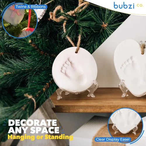 Vista 3 de Bubzi Co Kit de recuerdo de mano y huella de bebé, adorno de recuerdo para recién nacido, para regalos personalizados y decoración de guardería, kit