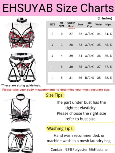 Vista 6 de EHSUYAB Lencería sexy para mujer, 5 piezas, bordado floral, cinturón de liguero