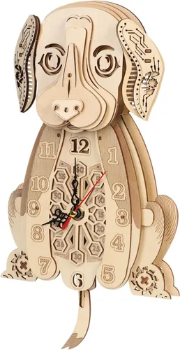 Vista 7 de Rompecabezas 3D para adultos Kit modelo Reloj Gato Reloj de madera para escritorio para niños Decoración para regalo de cumpleaños/Día de Navidad