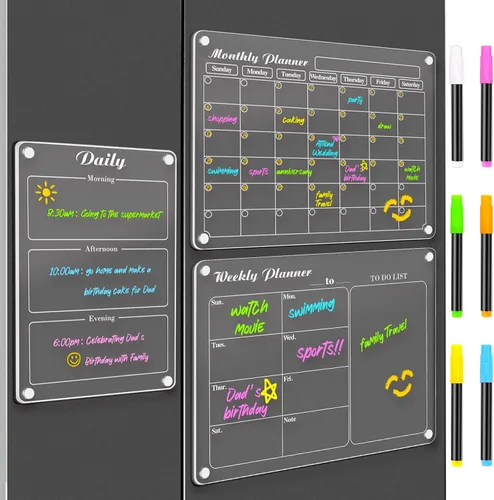 Vista 11 de DIYMAG Almohadillas de Planificación Paquete de 3 Calendario Magnético Acrílico de Borrado en Seco para Refrigerador, 15"x11" Juego 2026 Magnéticos