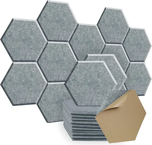 Vista 8 de SHJADE Paquete de 12 paneles acústicos autoadhesivos, acolchado hexagonal a Azul claro