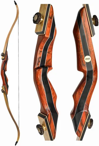 Vista 5 de PMZ Recurve Bow and Arrow Set, 60" Wooden Takedown Hunting Bows 20-60 lbs Negro