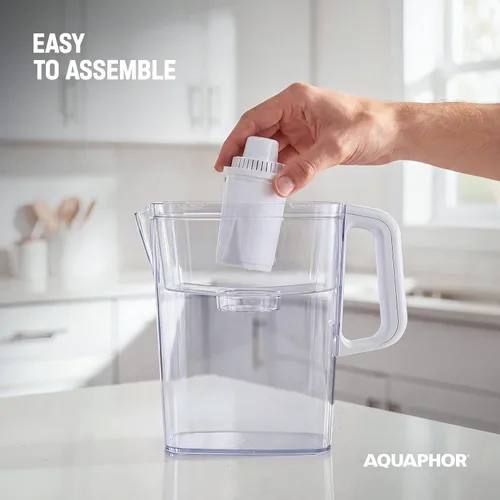 Vista 6 de AQUAPHOR Jarra de filtro de agua compacta de 5 tazas con 1 filtro B15 - Negro
