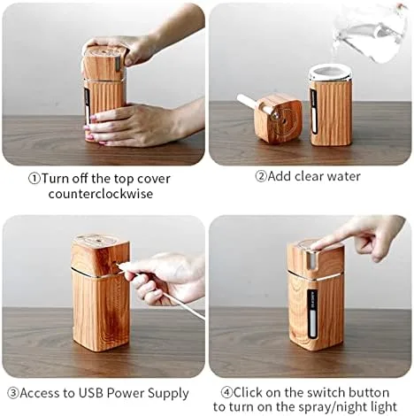 Vista 7 de Humidificador de escritorio de 10.1 fl oz, humidificador de aire portátil USB con luz, humidificador ultrasónico de escritorio, mini humidificador
