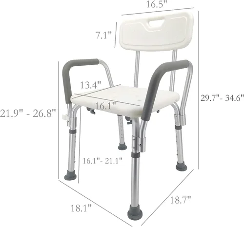 Vista 5 de FixtureDisplays® Silla de ducha asiento de baño con reposabrazos acolchados y respaldo capacidad 350 libras, video Assebmly proporcionado