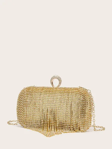 Vista 4 de LETODE Bolso de mano de lujo con borlas para mujer, bolso de mano de imitación para boda