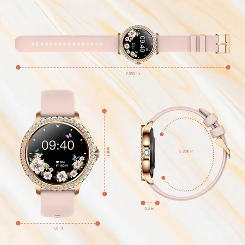 Vista 9 de Relojes Inteligentes para Mujeres (Hacer/Contestar Llamadas) con Diamante: 1.32" Reloj Rastreador de Fitness para FC/Presión Arterial/SpO2/Monitor