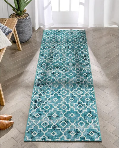 Vista 20 de Moynesa Alfombra marroquí lavable de 2 x 3 pulgadas, pequeña, azul, para cocina, baño, suave, antideslizante, de pelo bajo, moderna, geométrica