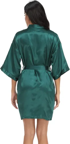 Vista 5 de Bata de satén para mujer, corta, sedosa, para dama de honor, novia, despedida de soltera, ropa para dormir