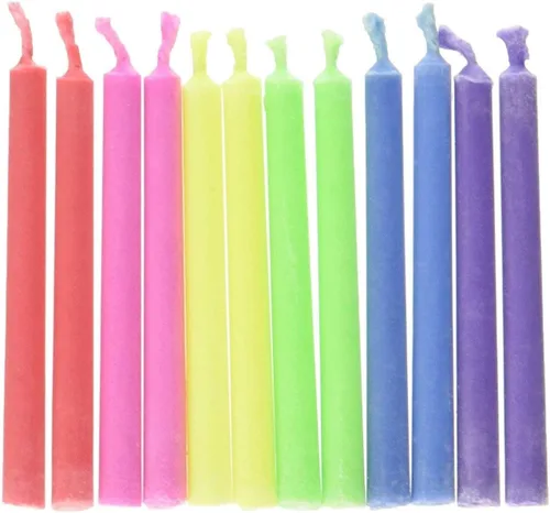 Vista 2 de Velas de cumpleaños con llama de colores (12 unidades por caja).