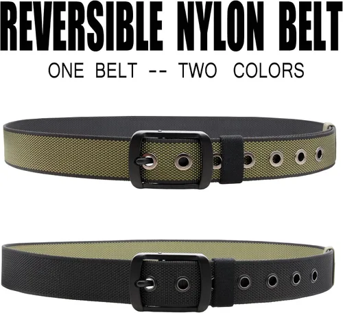 Vista 2 de Cinturón de nailon reversible con hebilla para hombre, cinturones militares al aire libre, cinturón transpirable de doble color, ajustable completo