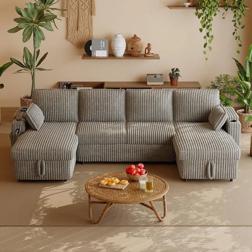 Vista 18 de Wrofly Sofá cama convertible 3 en 1, sofá cama extraíble para sala de estar con bolsillos laterales, portavasos y puerto de carga USB, respaldo