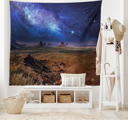 Vista 2 de Ambesonne Tapiz de cielo nocturno, estrellas estrelladas de nebulosa en el desierto, monumento valle, Utah, Arizona, paisaje de Estados Unidos