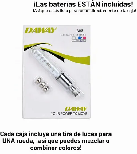 Vista 7 de DAWAY Luz de vástago de válvula de neumático de bicicleta A08 – Luces LED impermeables para rueda de bicicleta, lámpara intermitente de neón que