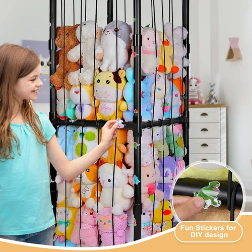 Vista 5 de FIOBEE Almacenamiento de animales de peluche, zoológico, tubo de PVC grueso, organizador de almacenamiento de juguetes con banda elástica, soporte
