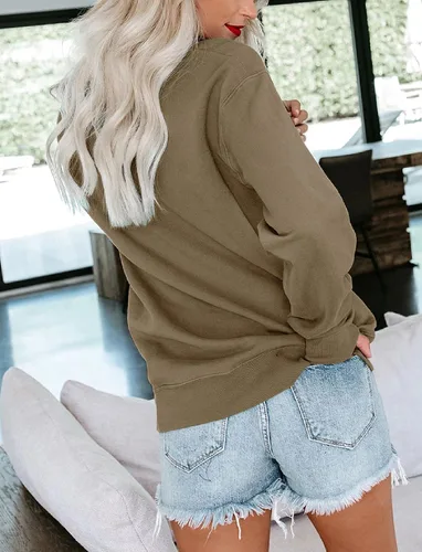 Vista 4 de Orchidays Sudaderas de cuello redondo para mujer, casuales, de manga larga, lindas, estilo túnica, sueltas, con botones A-Marrón