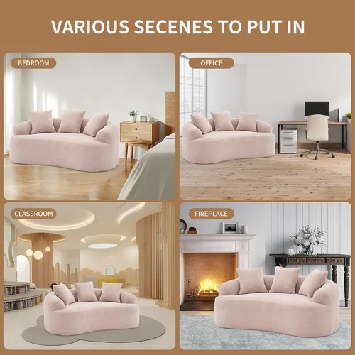 Vista 8 de Sofá modular curvo de 65 pulgadas para sala de estar, moderno sofá modular de felpilla de felpa con asiento profundo comprimido sin hueso con 3