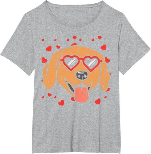 Vista 101 de Golden Retriever cara corazón gafas día de San Valentín perro regalo camiseta Negro
