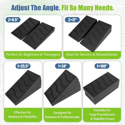 Vista 4 de ODCPN Squat Wedge Block, 5 Adjustable Angles Slant Board for Calf Stretching with Stretching Strap & Poster, 520 LBS Heel Elevated Squat Wedge