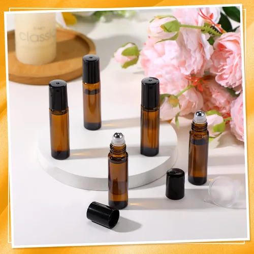 Vista 7 de 96 piezas de botellas de rodillo para aceites esenciales de 10 ml, botellas de vidrio vacías con bolas de acero inoxidable, a prueba de fugas
