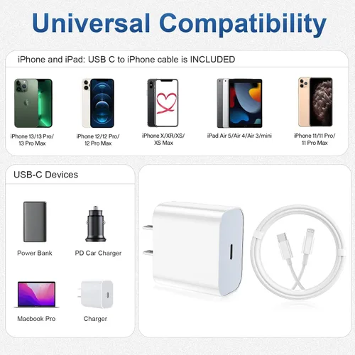 Vista 7 de Paquete de 4 cargadores rápidos para iPhone [certificado Apple MFi] 2 piezas de bloque de cargador de pared tipo C de Apple con 2 cables USB C a