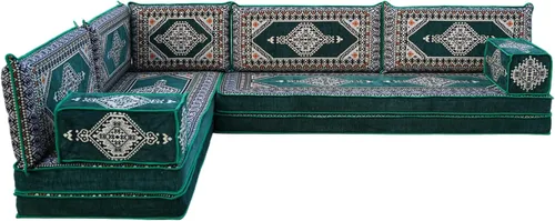 Vista 6 de arabicsofa Verde Juego de Asientos de Suelo Orientales Hechos a Mano – Sofá de Suelo Tradicional con Respaldo