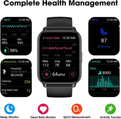 Vista 3 de Reloj inteligente (Responder/Hacer llamada) para mujeres y hombres, rastreador de fitness con frecuencia cardíaca, oxígeno en sangre, monitor