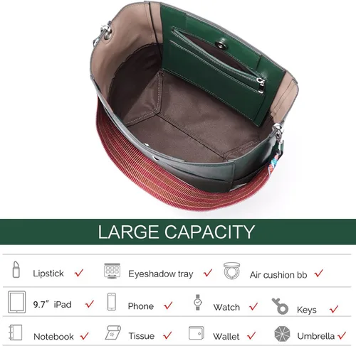 Vista 4 de BROMEN Bolsa Hobo para mujer, diseñada con cuero vegano, de hombro, bandolera