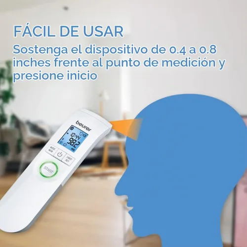 Vista 4 de Beurer Termómetro Bluetooth sin contacto, frente, objeto, temperatura ambiente, alta precisión, pantalla iluminada azul XL, 60 espacios de memoria