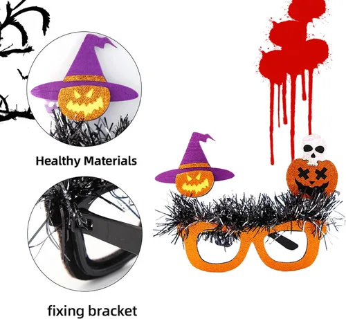 Vista 6 de Anteojos de Halloween de plástico para niños y adultos, 6 lentes de fiesta con purpurina, gafas de fiesta de Halloween, accesorios para cabina