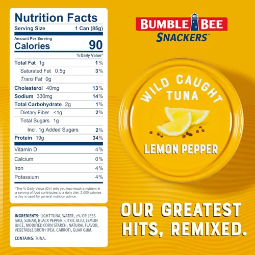 Vista 2 de Bumble Bee Snackers Lemon Pepper Chunk - Atún ligero, 3 onzas