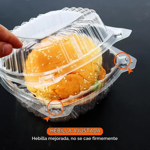 Vista 3 de 500 recipientes de plástico transparente con bisagras de 5 pulgadas, recipientes de plástico transparente para llevar, recipiente cuadrado