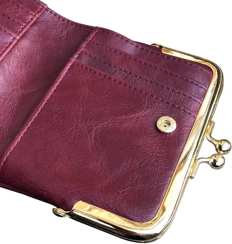 Vista 26 de AOXONEL Cartera para mujer, pequeña, Rfid, compacta, plegable, de piel, vintage, con cremallera y cierre de beso
