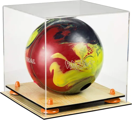 Vista 77 de Better Display Cases Acrylic Bowling Ball Display Case with Mirror Case, Yellow Risers and Clear Base (B33/A028)