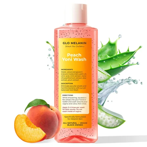Vista 9 de Glo Melanin Yoni - Lavado de aceite para mujeres, equilibrio de pH y humedad, aceite vaginal o femenino para vellos encarnados con pétalos de rosa